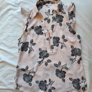 Candie's Dusty Pink Floral Notched Collar Button Down Blouse